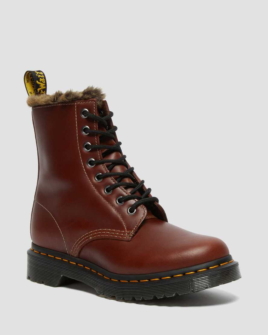 Dr. Martens 1460 Serena Faux Fur Lined Snørestøvler Dame Brune [4603TSBFL]